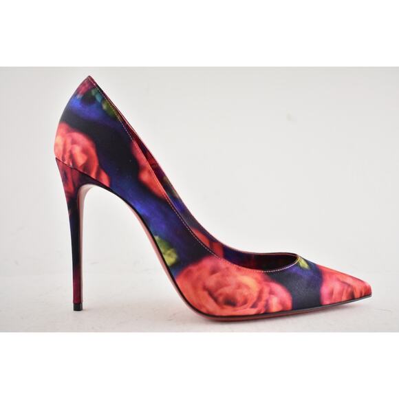Christian Louboutin Kate 100 Crepe Satin Roses Red Blue Pointed Heel Pump 41 - Picture 2 of 15